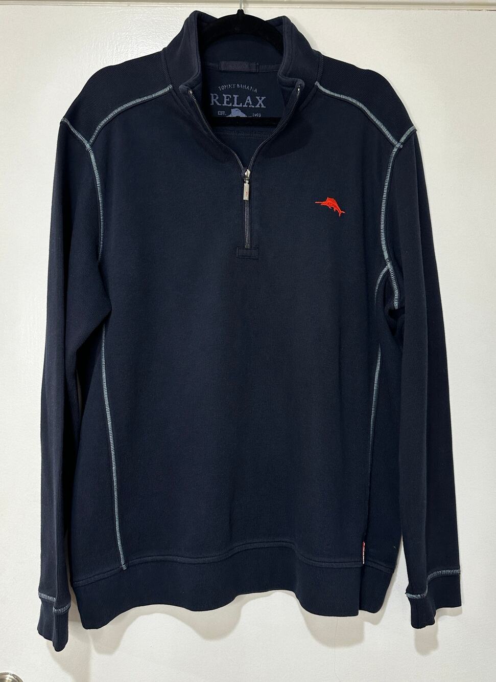 Tommy Bahama Relax Antigua Half Zip Pullover Navy Blue Sz Large NWT Lightweight